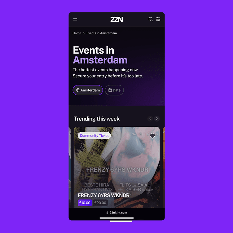 22NIGHT events in Amsterdam