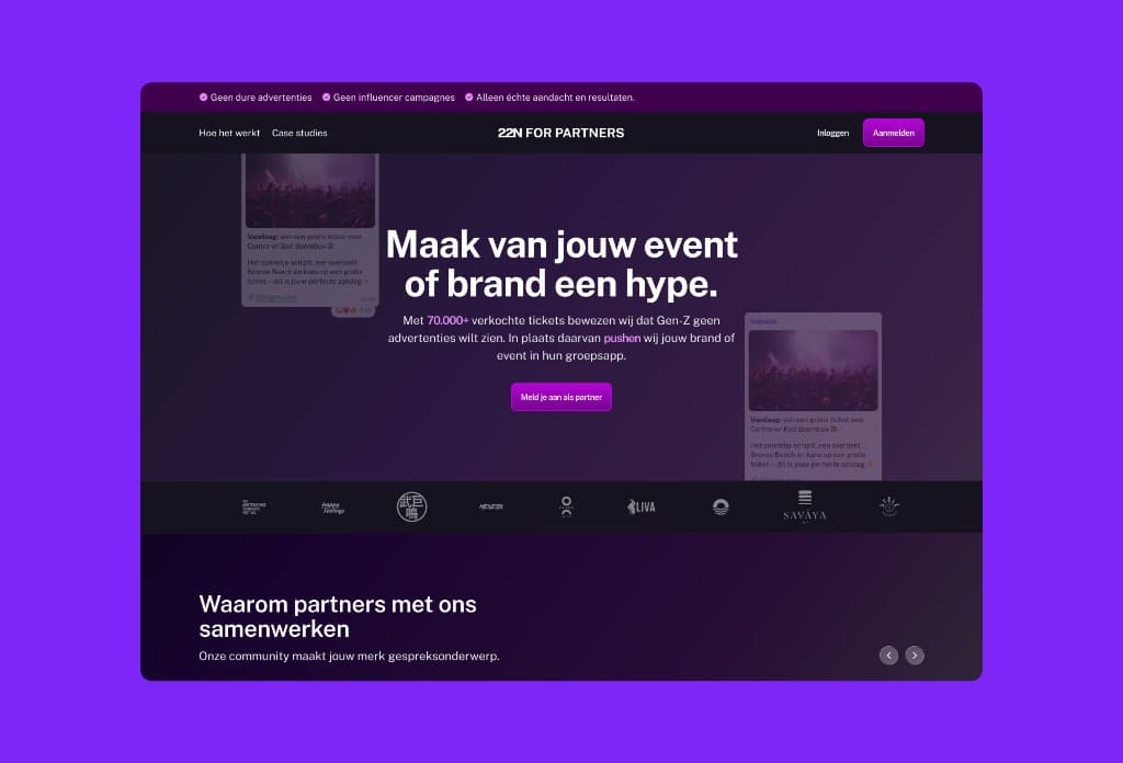 22NIGHT for partners landing page